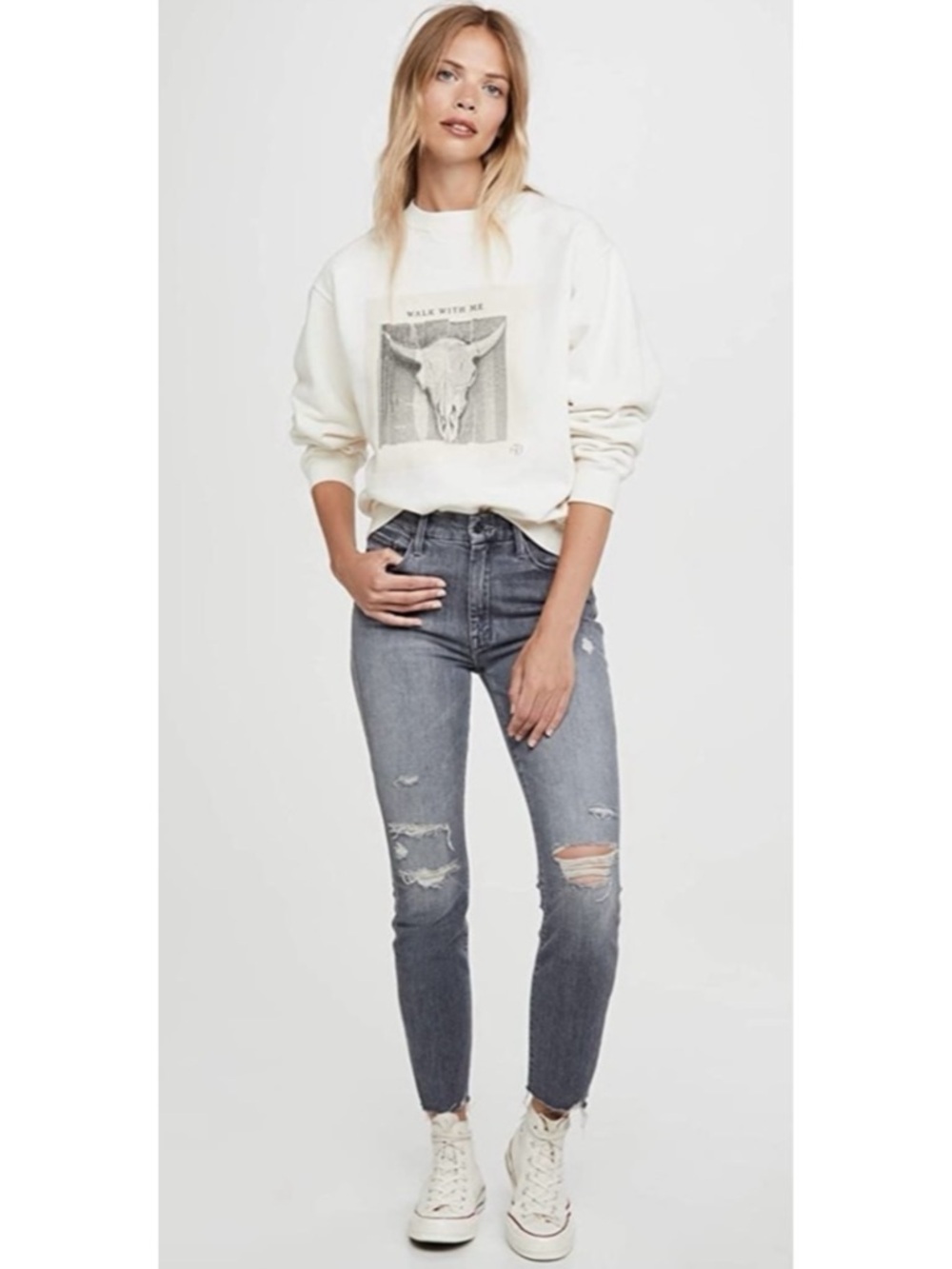 Mother High Waisted Looker Ankle Nick Fray Jeans
